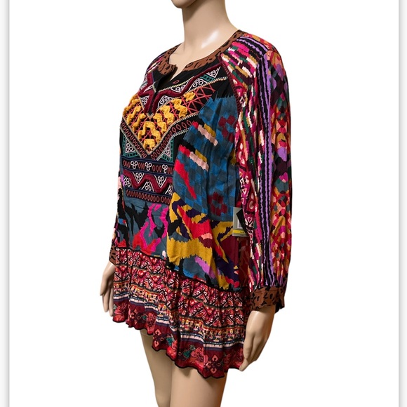 John Mark Geometric Floral Print Embroidered Front Split V-Neck 3/4 Hem … - Picture 4 of 10